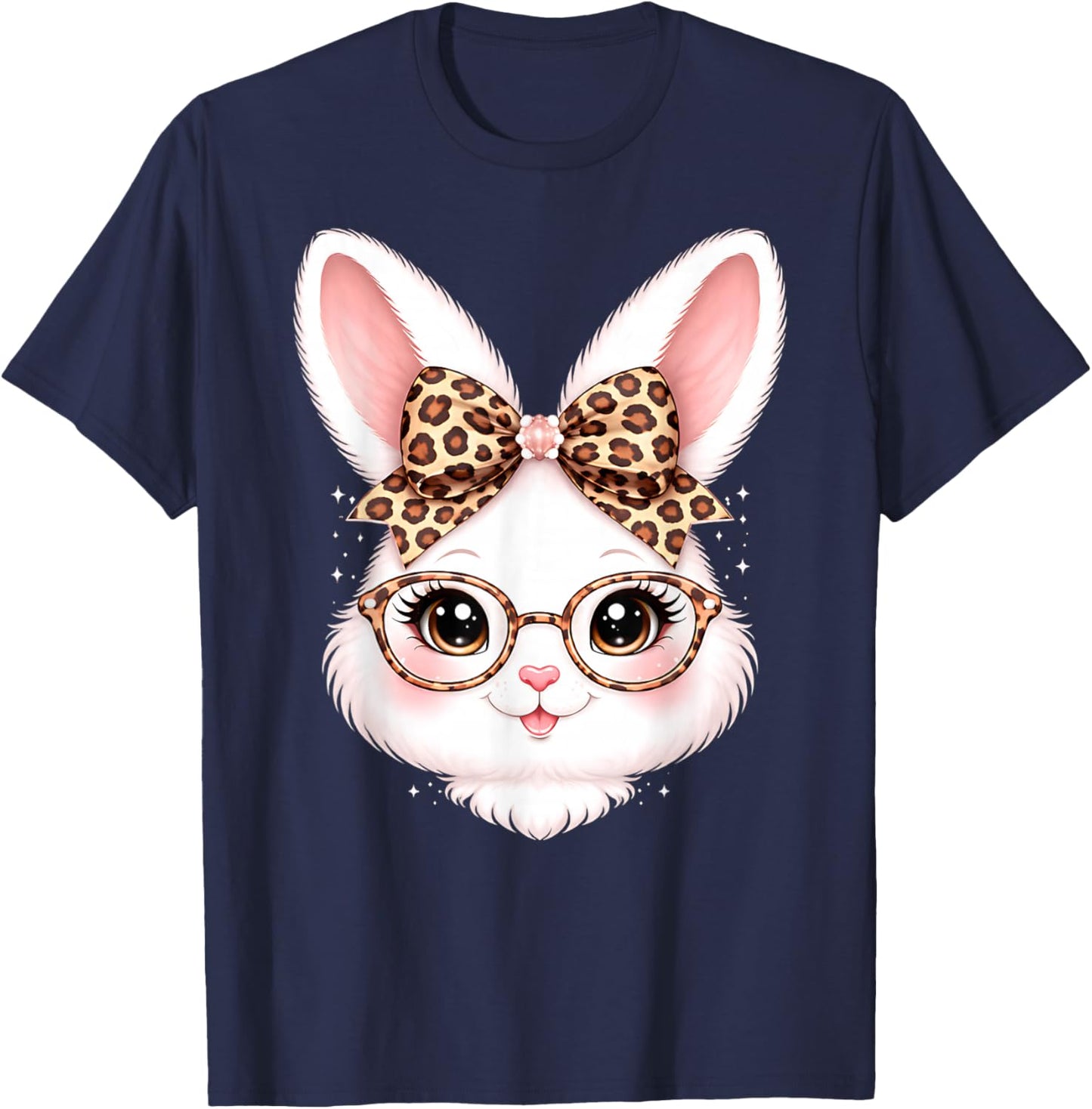 Cute Easter Bunny Leopard Coquette Bow Rabbit Women Kids T-Shirt - T-Shirt | Navy
