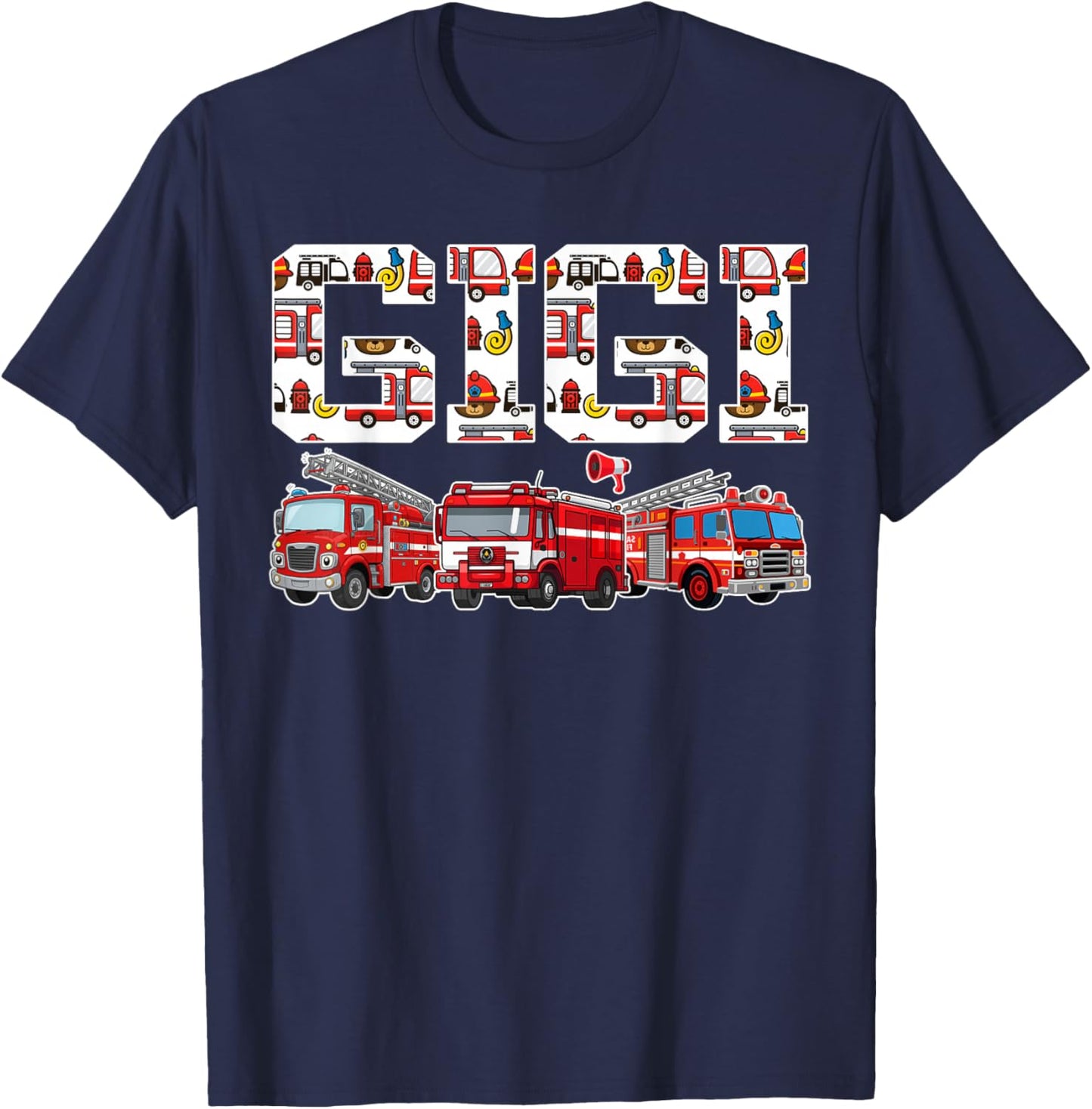 Gigi Birthday Boy Fire Truck Firefighter First Birthday T-Shirt - T-Shirt | Navy