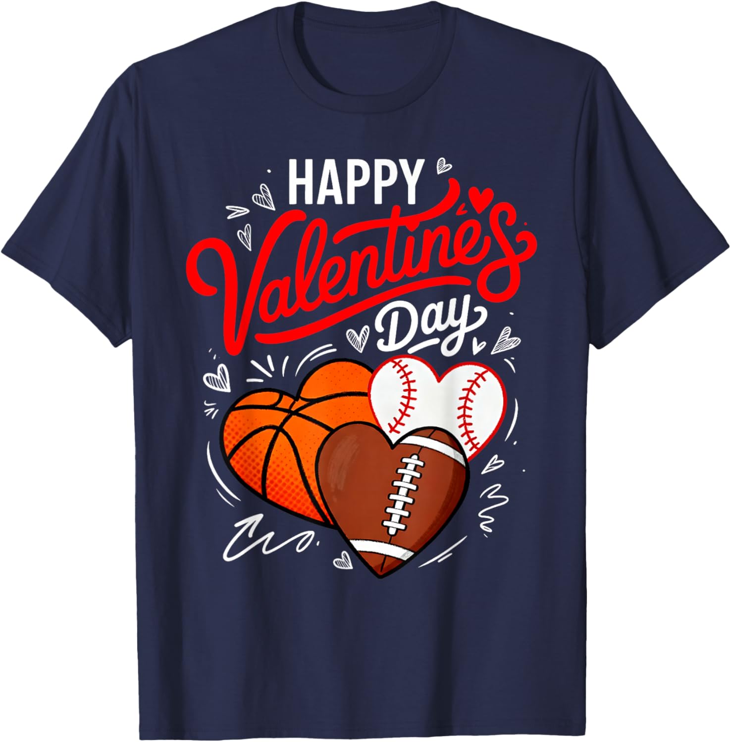 Happy Valentines Day Basketball Baseball Football Boys T-Shirt - T-Shirt | Navy