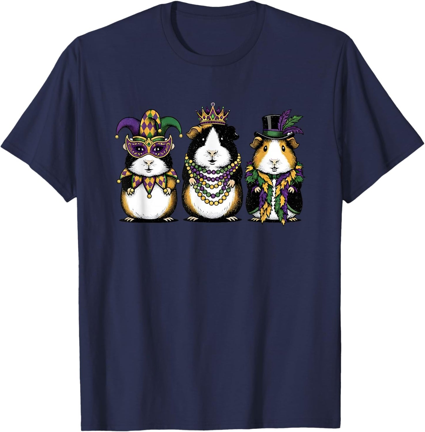 Mardi Gras Guinea Pigs Festive King Queen Jesters T-Shirt - T-Shirt | Navy