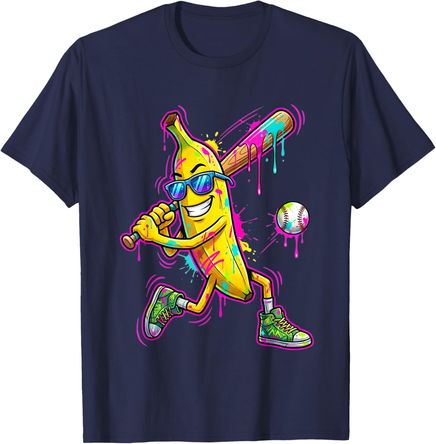 Funny Banana Men Women Kids Youth Drip Ice Cream T-Shirt - T-Shirt | Navy