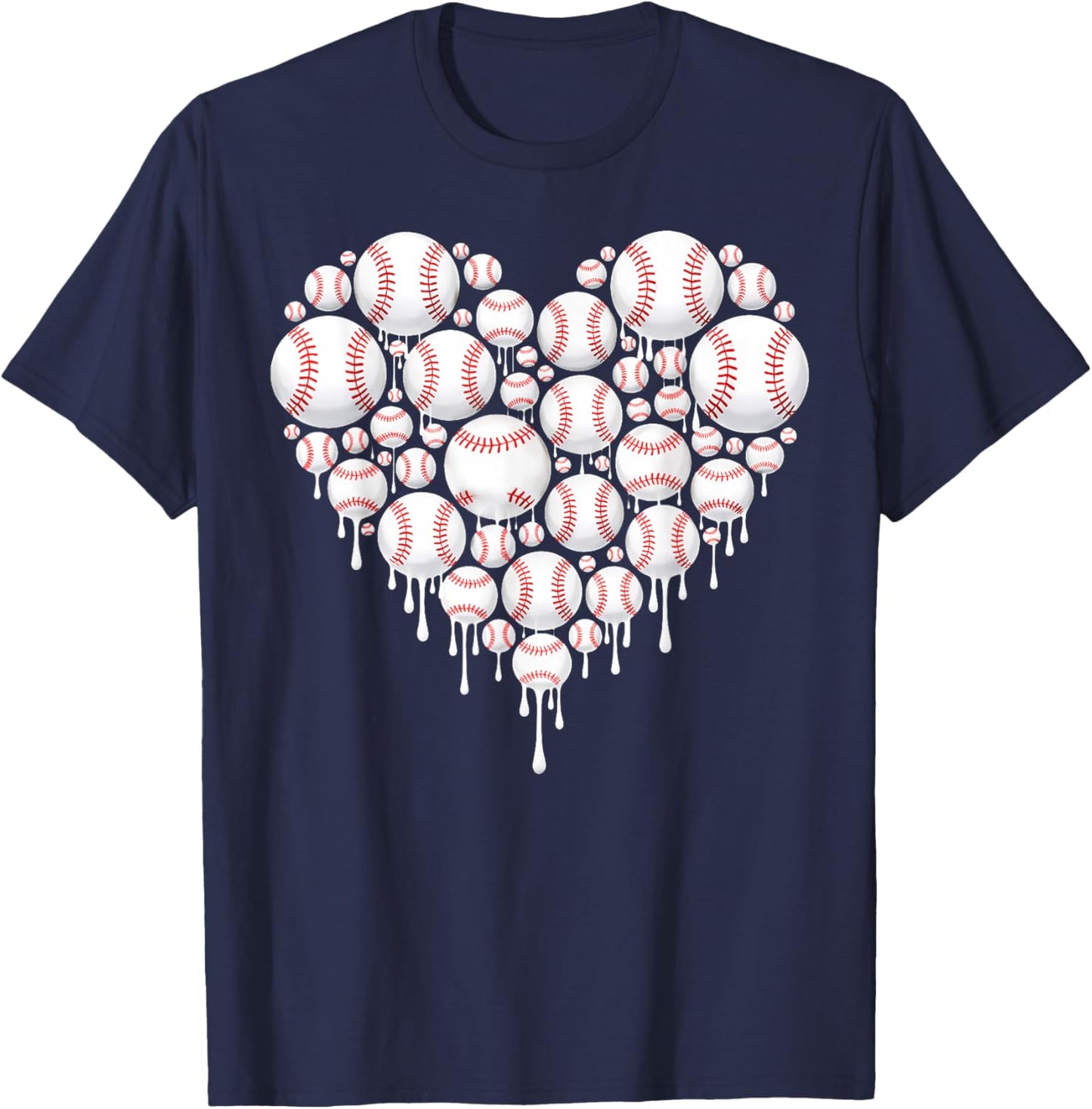 Baseball Heart Drip Valentine's Day Baseball Lover Boys Men T-Shirt - T-Shirt | Navy