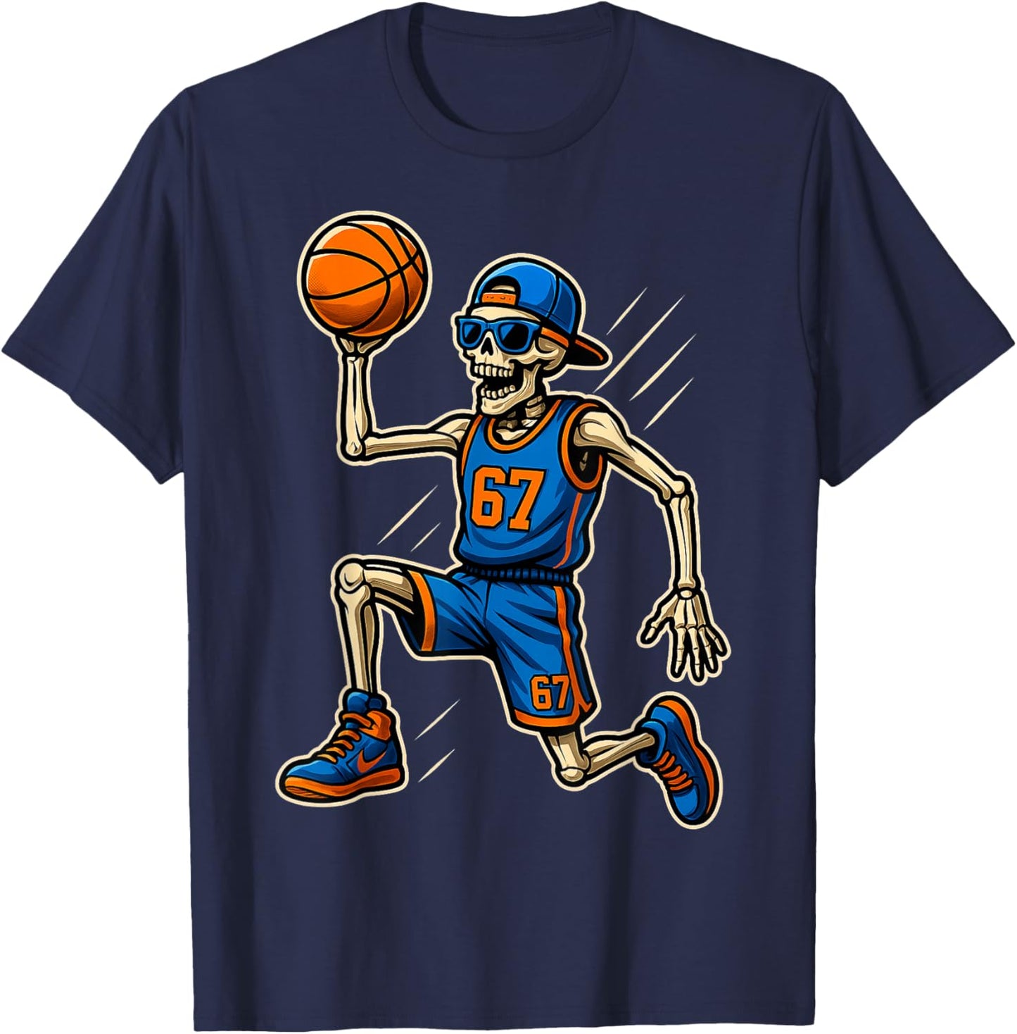 67 Skeleton Six Seven Meme Basketball 6 Halloween 7 Costume T-Shirt - T-Shirt | Navy