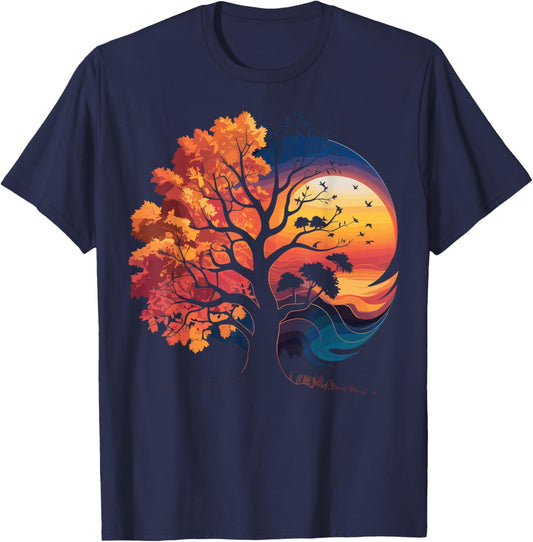Moon Tree Outdoor Wildlife Nature Forest T-Shirt - T-Shirt | Navy