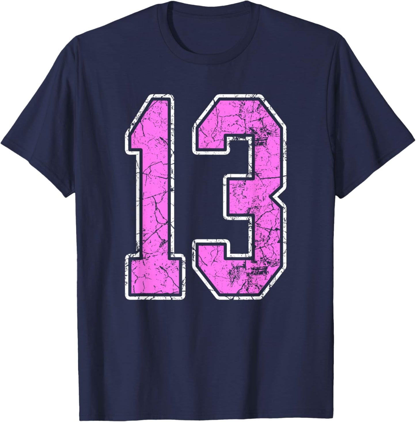 Grunge Pink and Pink Number 13 Jersey Player Uniform #13 T-Shirt - T-Shirt | Navy