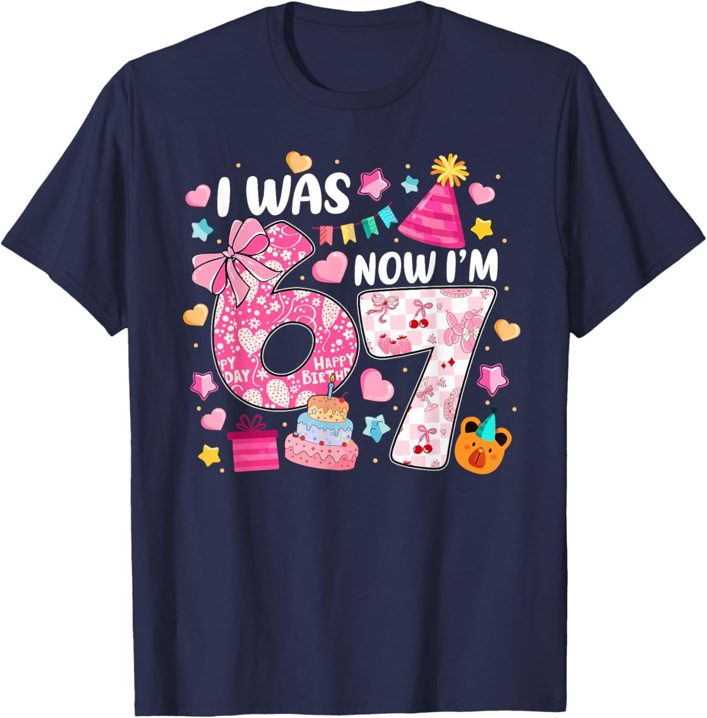 I was 6 Now I'm 7 Birthday Preppy Six Seven Girls Kids T-Shirt - T-Shirt | Navy