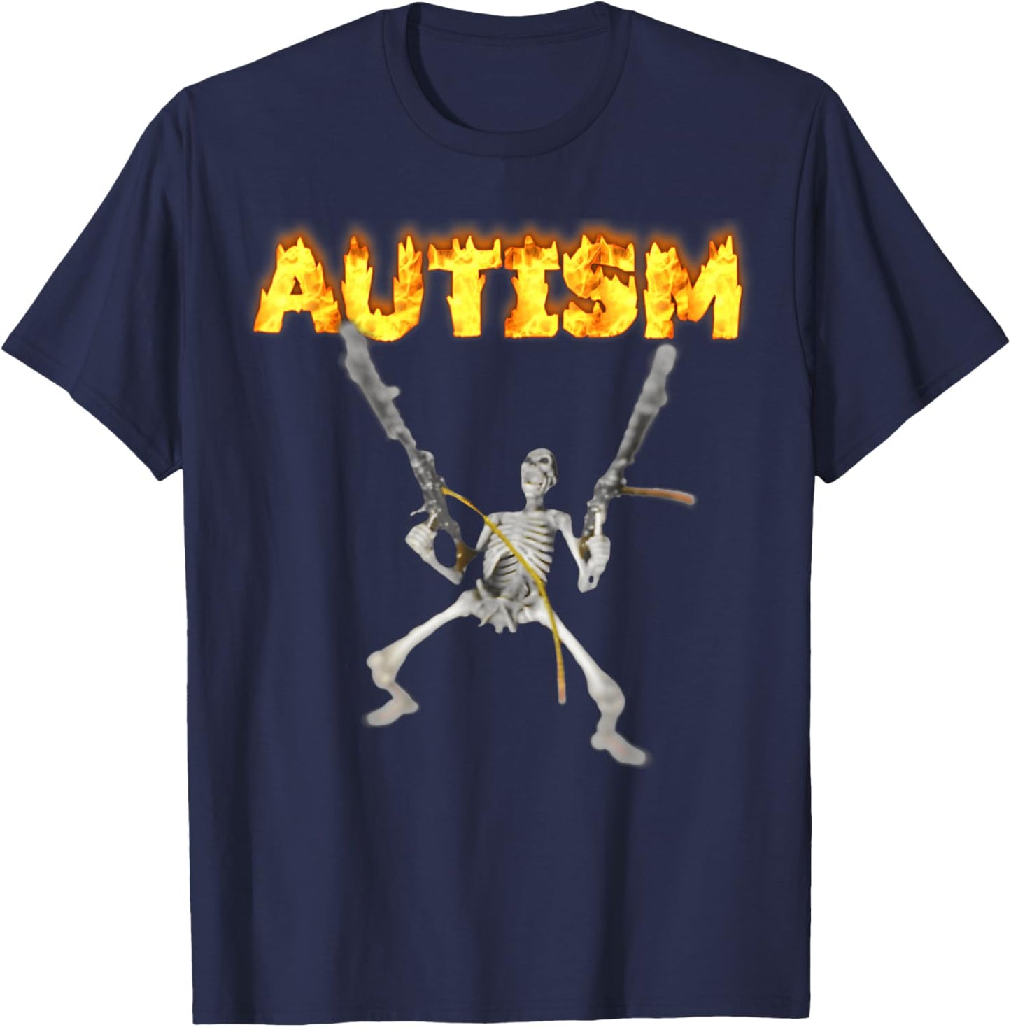 Autism Skeleton Meme Funny Funny Autism Burning Skeleton T-Shirt - T-Shirt | Navy