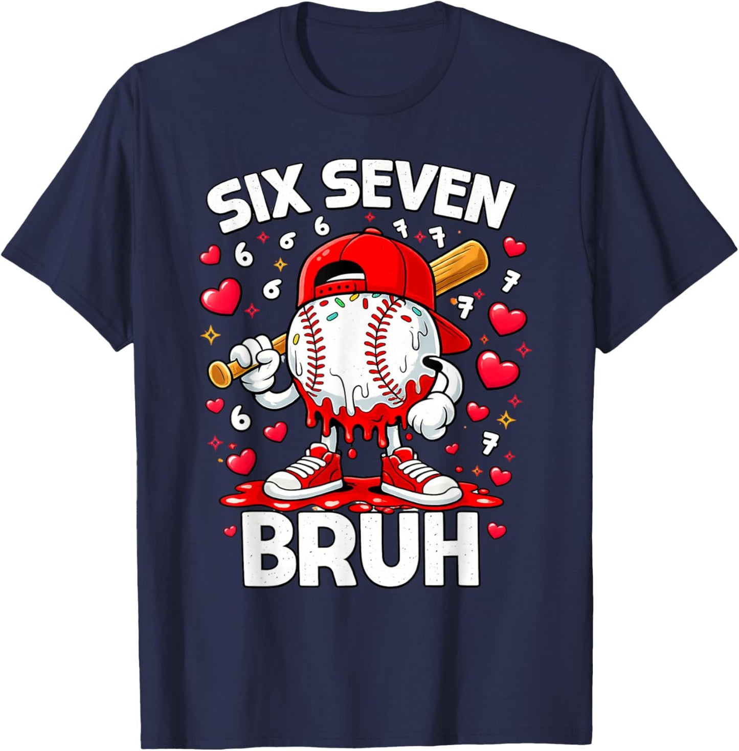 Valentines Day Six Seven Bruh 6 7 Meme Baseball Drip Boys T-Shirt - T-Shirt | Navy