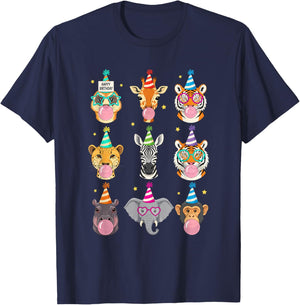 Happy Birthday Jungle Animals Bubble Gum Party for Kids T-Shirt - T-Shirt | Navy