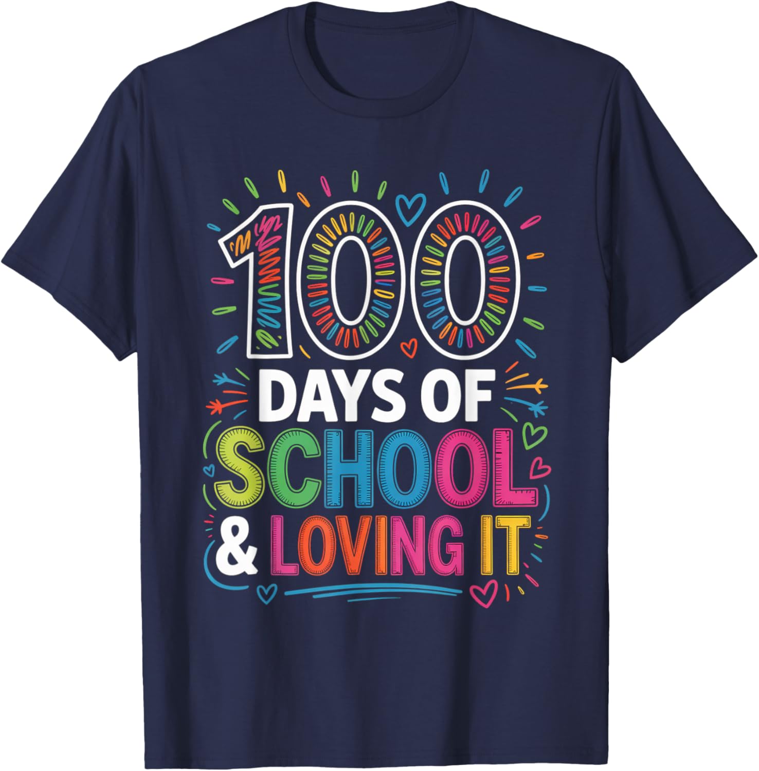 100 Days of School and Loving It Valentines Hearts Kids T-Shirt - T-Shirt | Navy