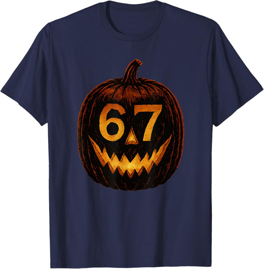 6 7 Meme Halloween Pumpkin 67 Gen Alpha Slang Six Seven Teen T-Shirt - T-Shirt | Navy