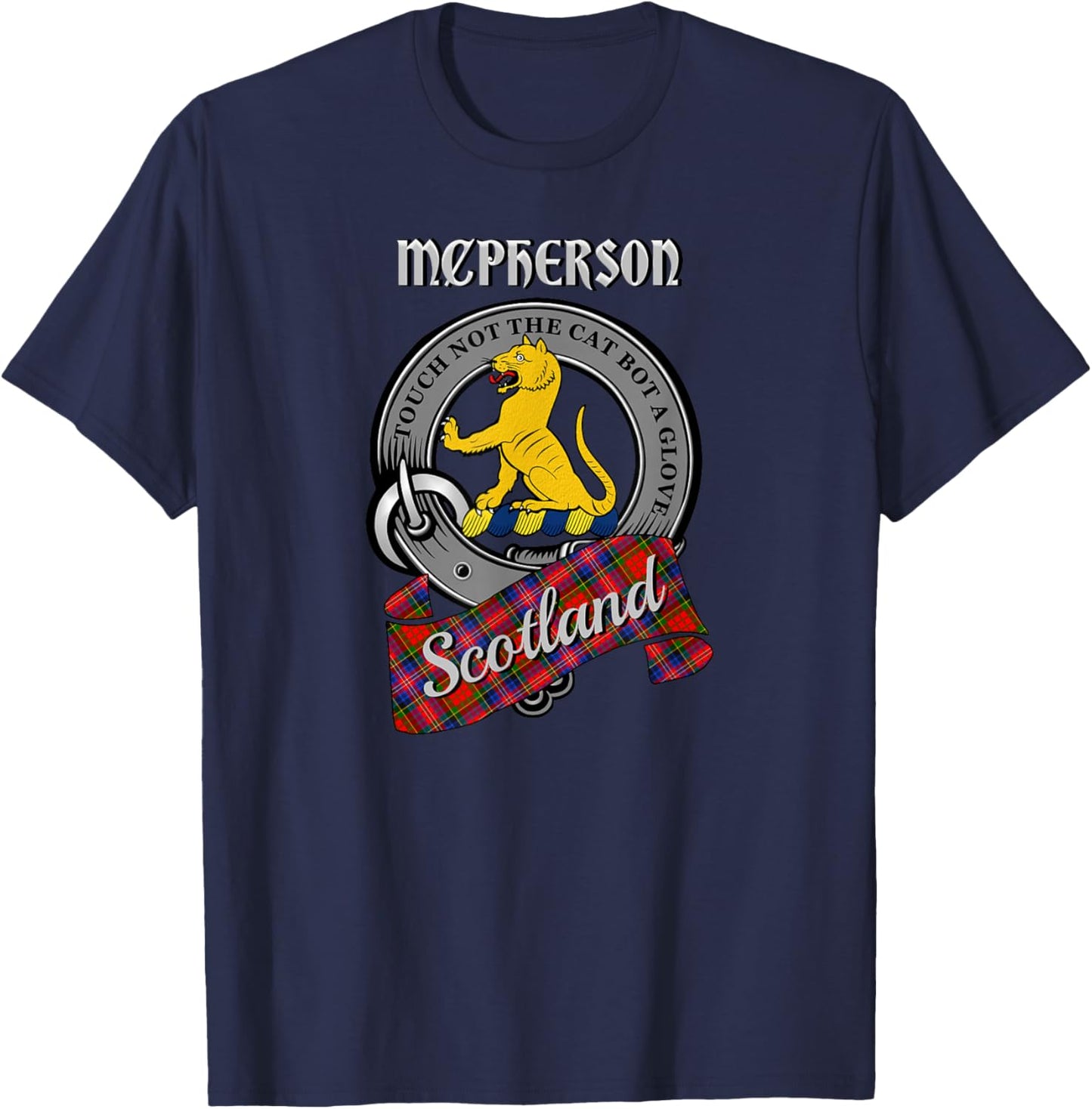 McPherson Scottish Clan Badge & Tartan T-Shirt - T-Shirt | Navy