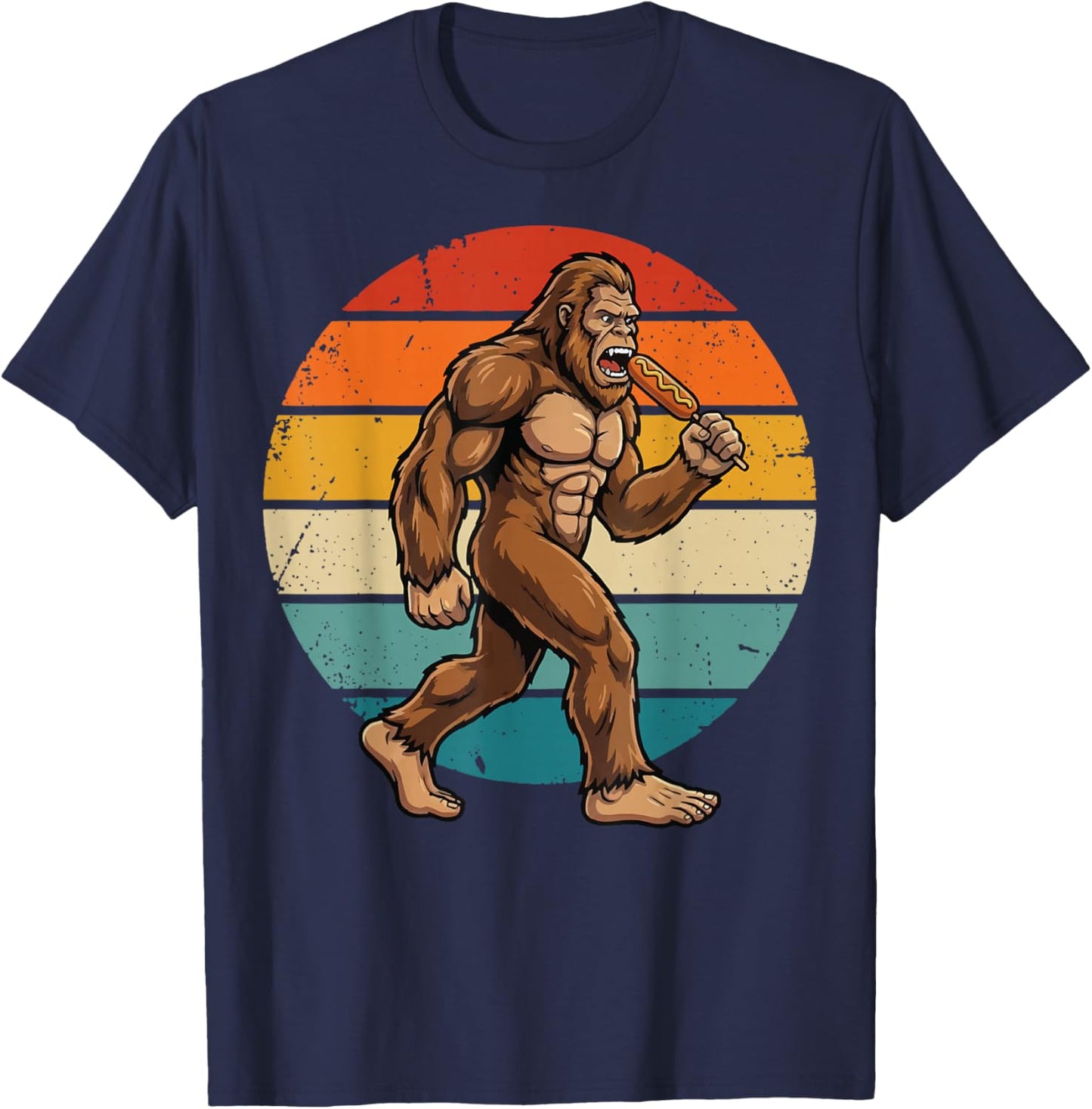 Bigfoot Eating Corndog T-Shirt - T-Shirt | Navy