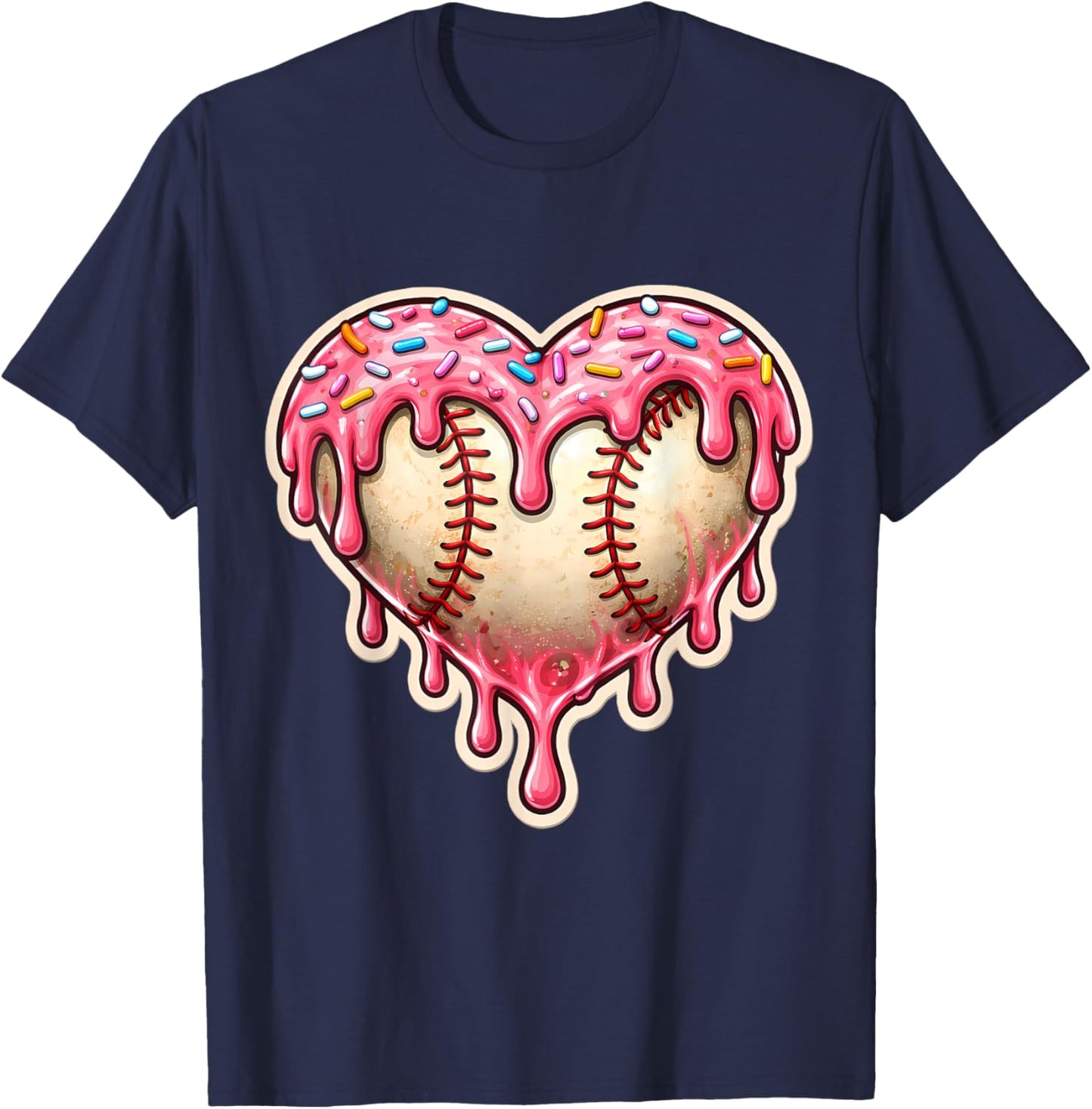 Melting Baseball Drip Heart Softball Player Lover Ice Cream T-Shirt - T-Shirt | Navy