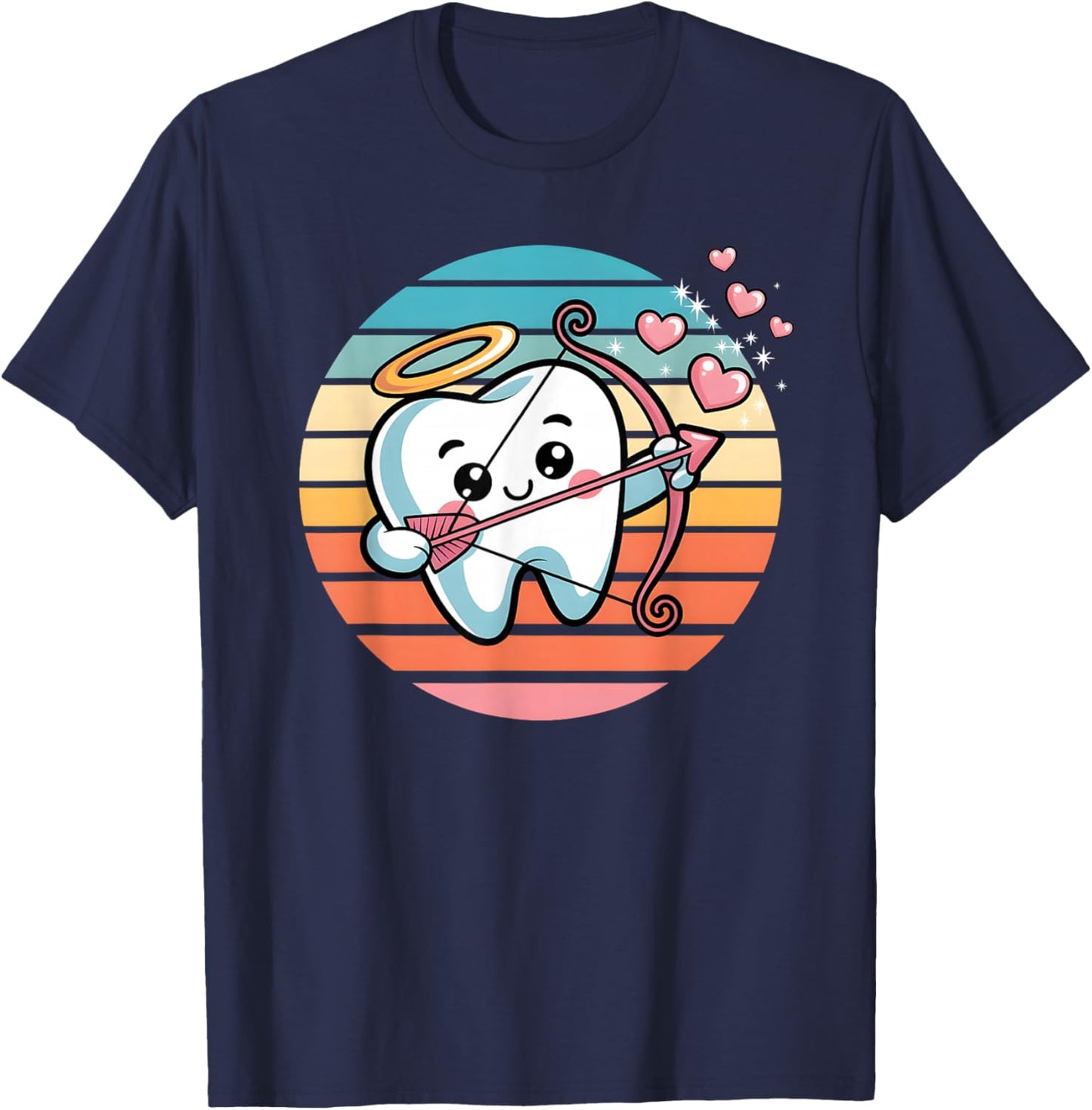 Cute ValentineTooth Cupid Dental Dentists Hygienists Funny T-Shirt - T-Shirt | Navy