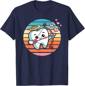 Cute ValentineTooth Cupid Dental Dentists Hygienists Funny T-Shirt - T-Shirt | Navy