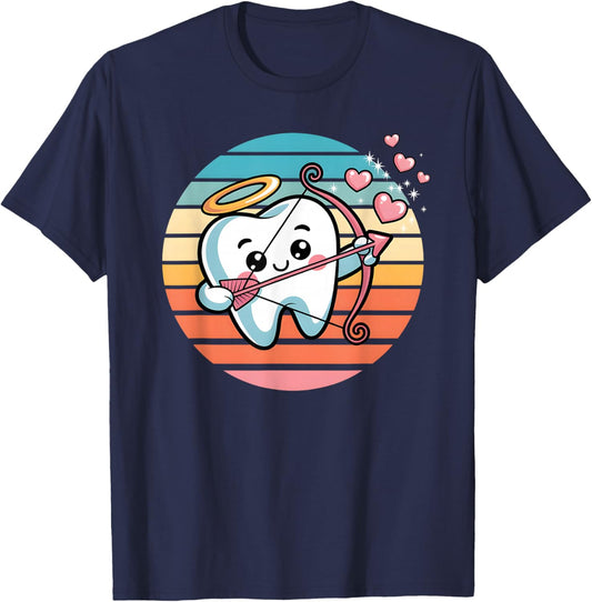Cute ValentineTooth Cupid Dental Dentists Hygienists Funny T-Shirt - T-Shirt | Navy