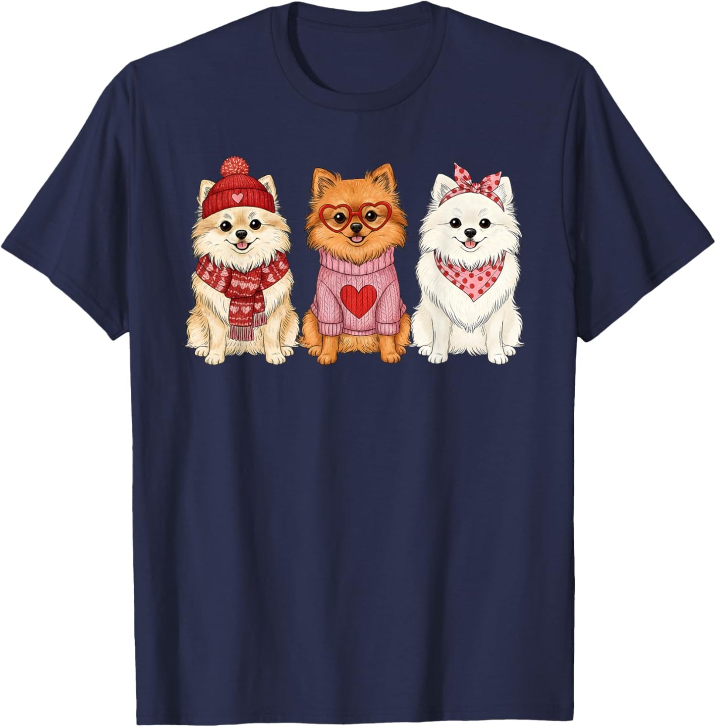 Cute Pomeranian Valentine Dog T-Shirt - T-Shirt | Navy