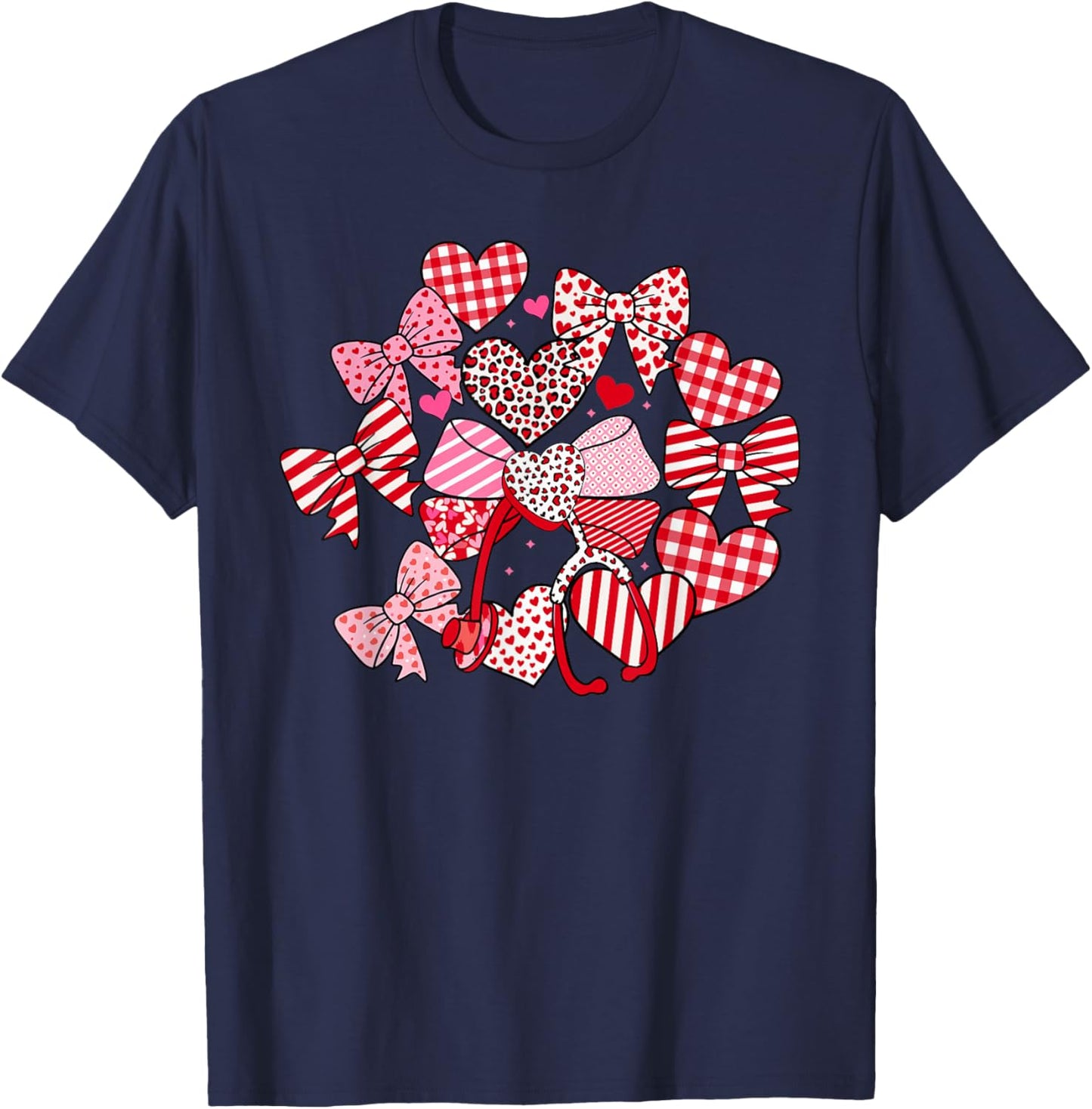 Nurse Valentines Medical Bow Stethoscope Healthcare Women T-Shirt - T-Shirt | Navy