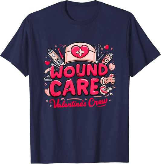 Wound Care Valentine Crew Nurse Aesthetic T-Shirt - T-Shirt | Navy