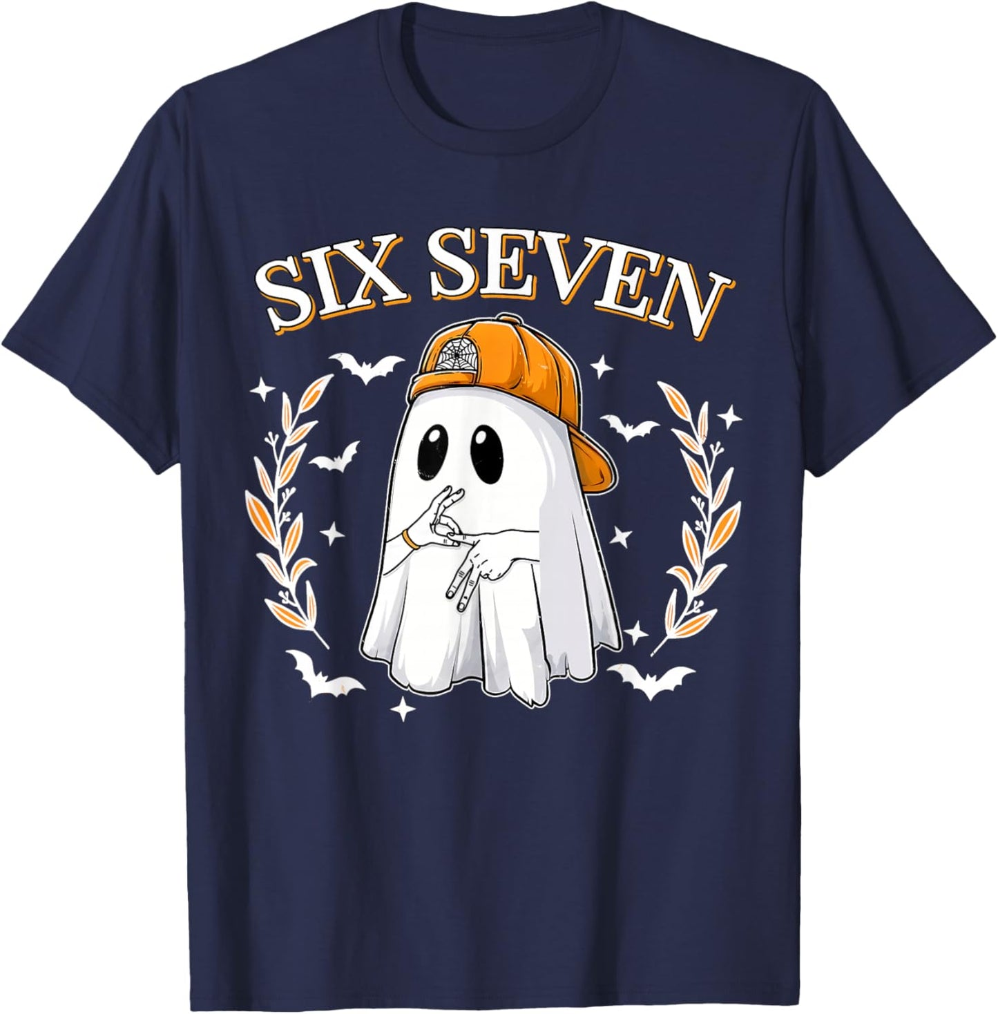 Six Seven 67 Meme Funny Ghost Halloween 6 7 Couple Matching T-Shirt - T-Shirt | Navy