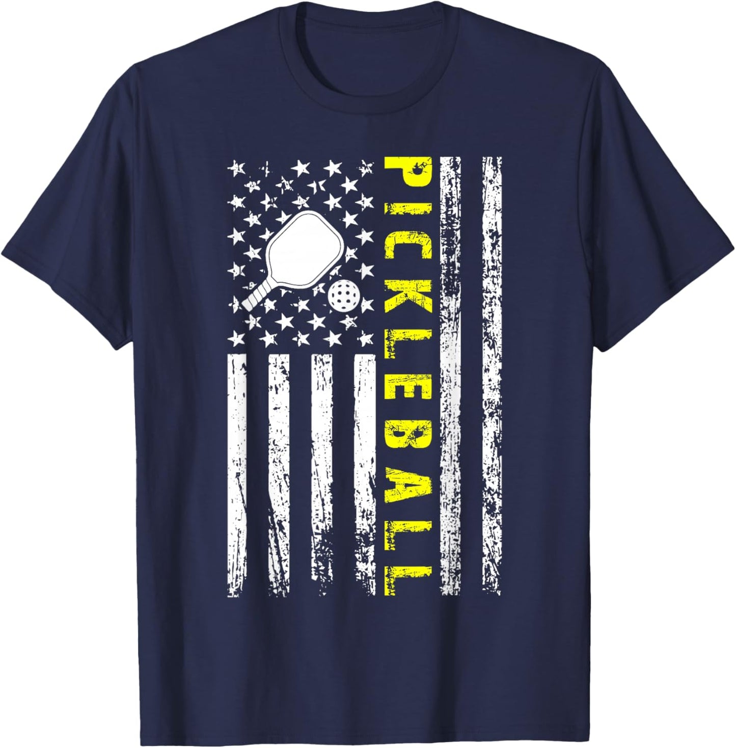 Pickleball American Flag Pickleball Player Paddleball Lover T-Shirt - T-Shirt | Navy