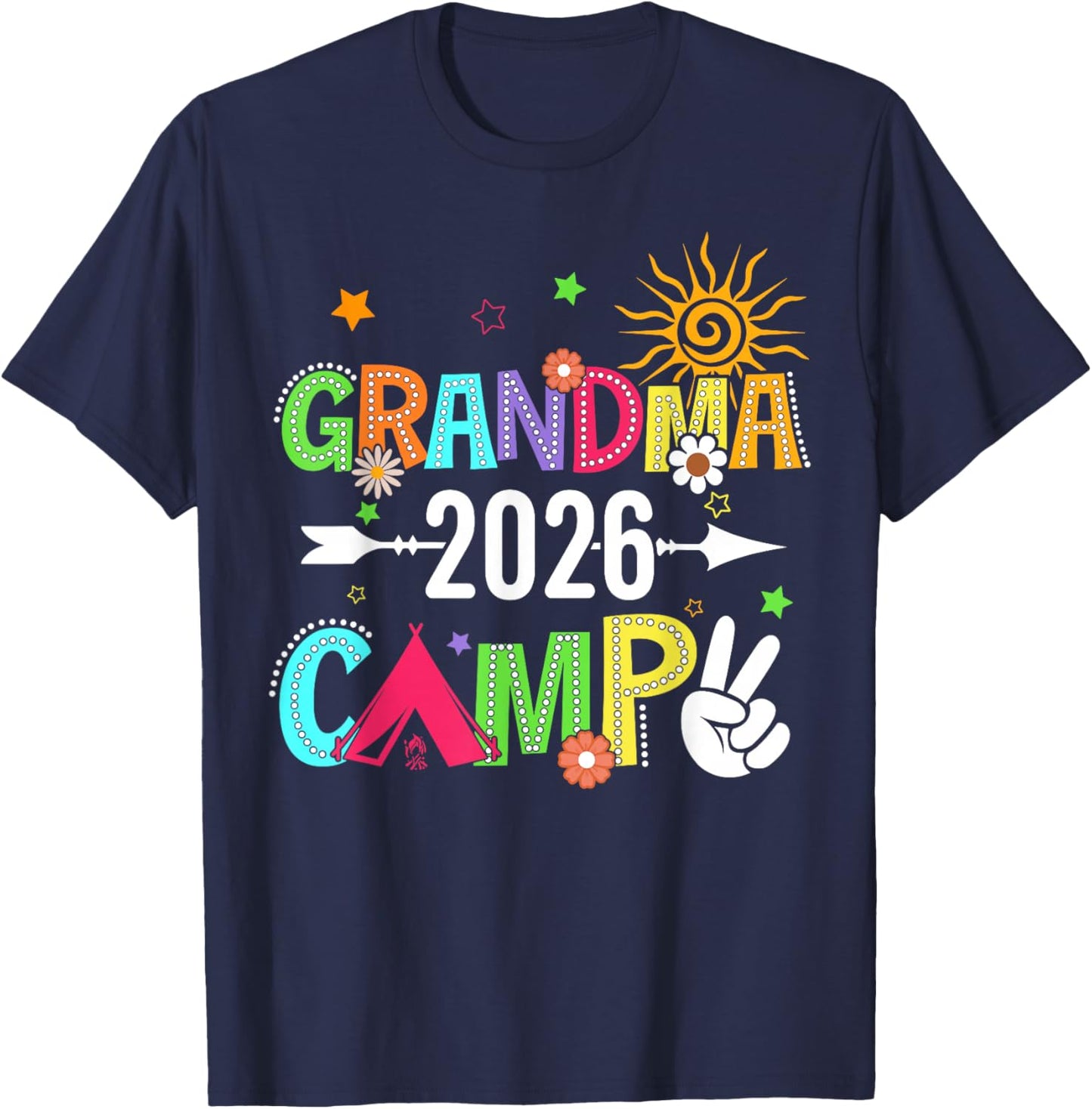 Retro Grandma Camp 2026 Grandma Nana Summer Camping Vacation T-Shirt - T-Shirt | Navy