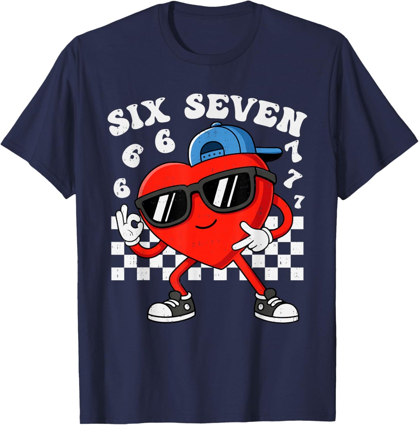 Six Seven 6 7 Meme Heart Funny Valentines Day Boys Kids T-Shirt - T-Shirt | Navy