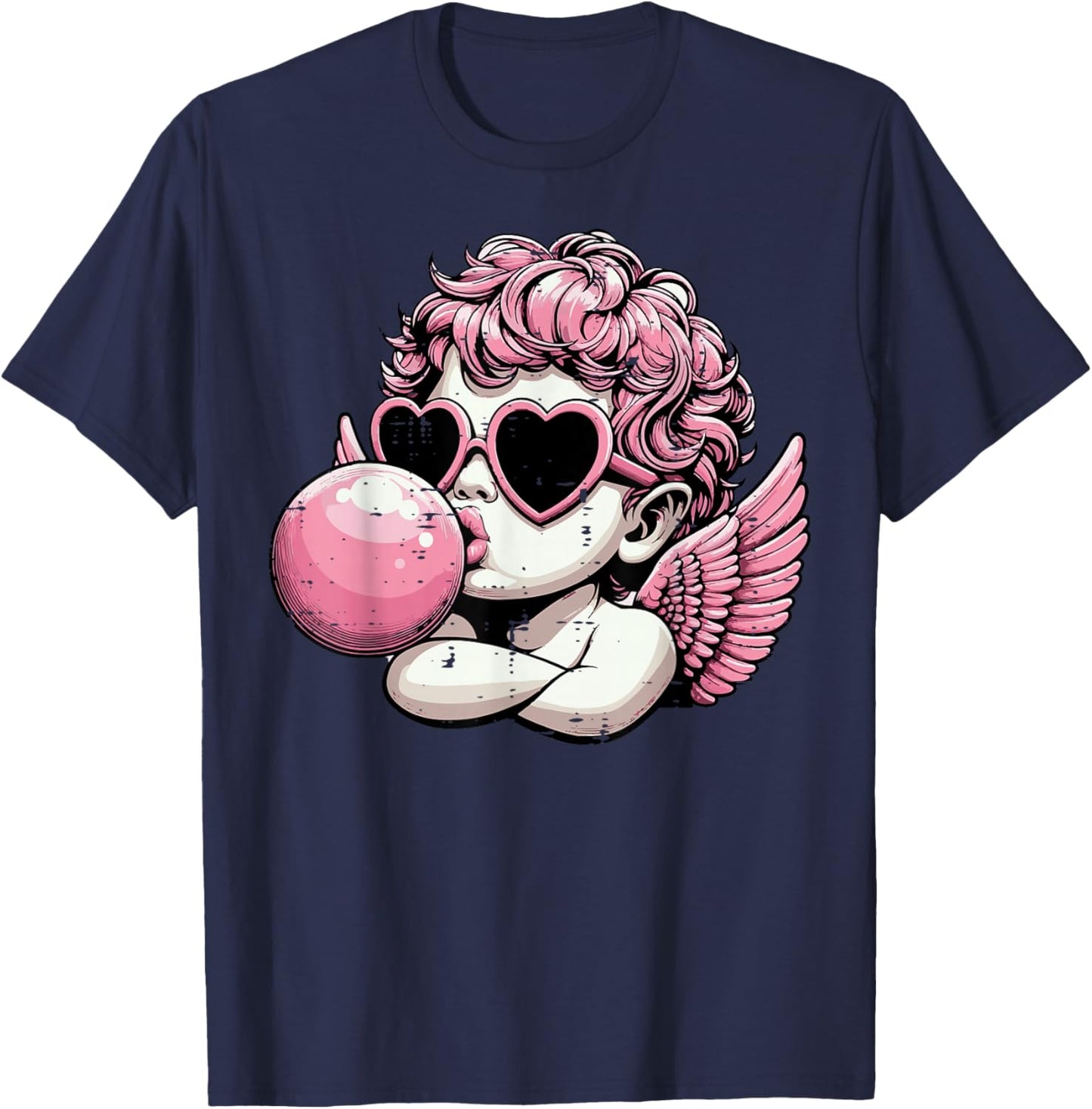Valentines Day Cupid Bubblegum Retro Cherub Women Girls Kids T-Shirt - T-Shirt | Navy