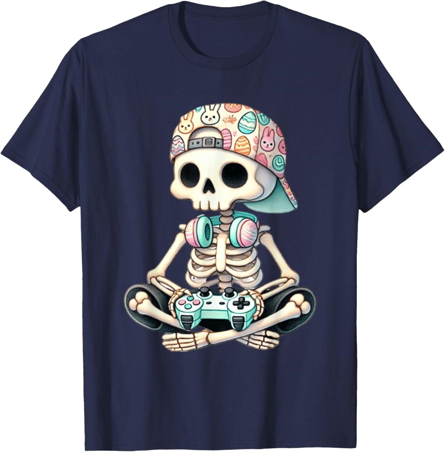 Easter Skeleton Gamer Video Gaming Easter Eggs Boys Men Kids T-Shirt - T-Shirt | Navy