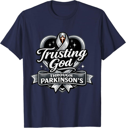 Parkinson’s Warrior Awareness Ribbon Support Christian Faith T-Shirt - T-Shirt | Navy