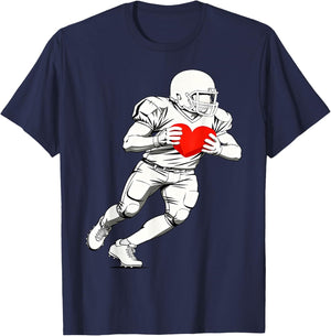 Football Player Silhouette Heart Love Sports T-Shirt - T-Shirt | Navy