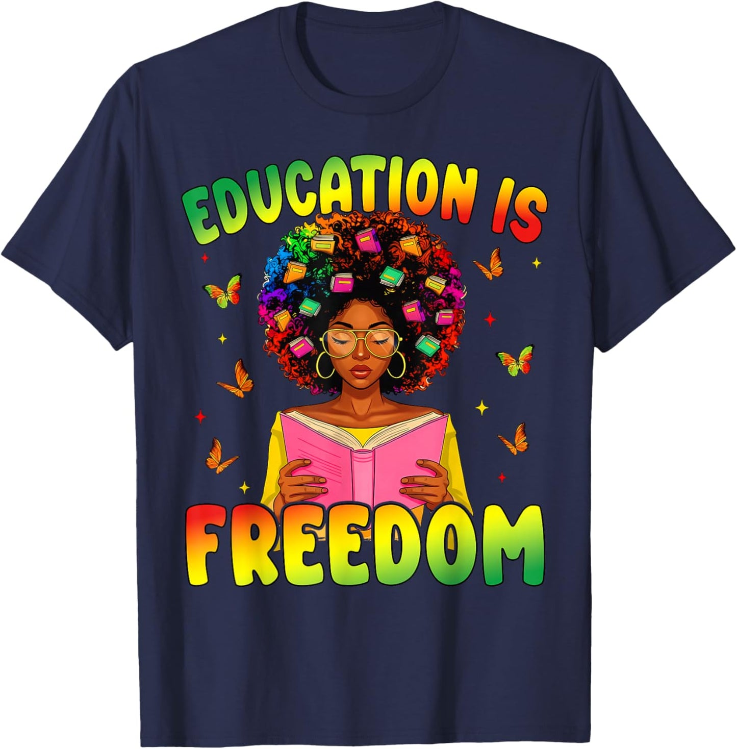 Education is Freedom Books Black History Month Teacher Kids T-Shirt - T-Shirt | Navy