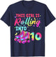 This Girl is Rolling Into 10 Colorful Roller Birthday Design T-Shirt - T-Shirt | Navy