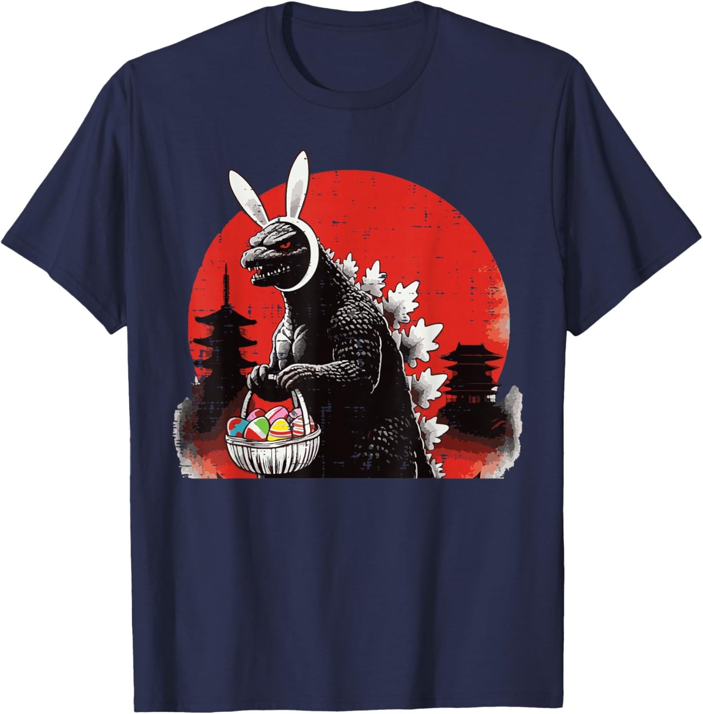 Easter Japanese Monster Bunny Ears Eggs Kaiju Men Women Kids T-Shirt - T-Shirt | Navy