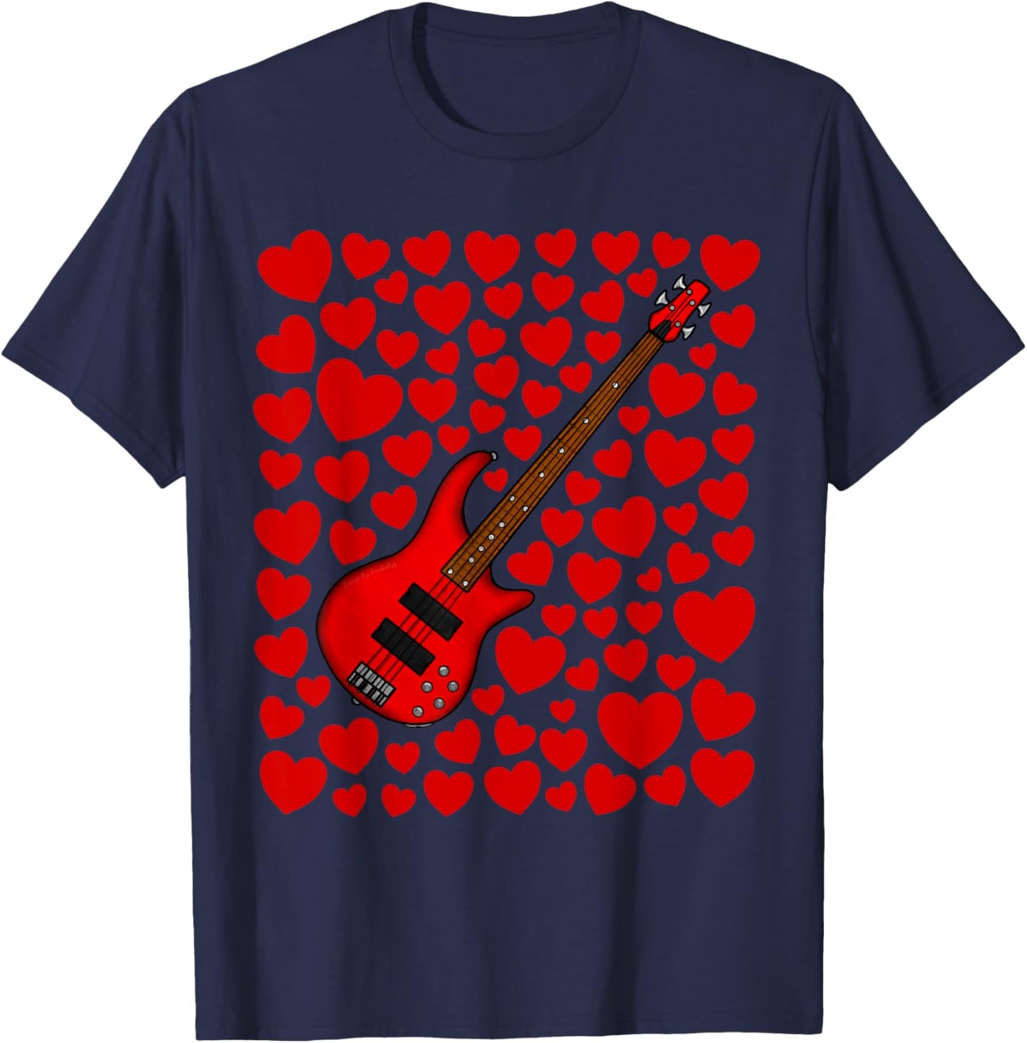 Bass Guitar with Hearts, Bassist Valentines Wedding Musician T-Shirt - T-Shirt | Navy