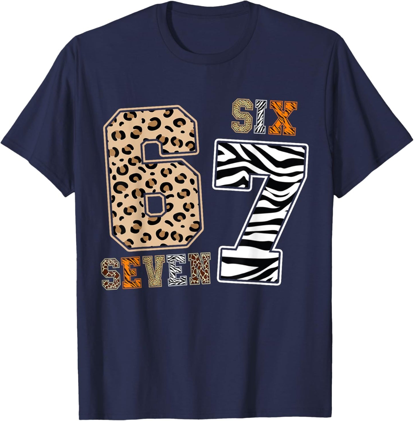 Six Seven Animal Print Kids Clothes Zoo 67 Meme Boys Girls T-Shirt - T-Shirt | Navy