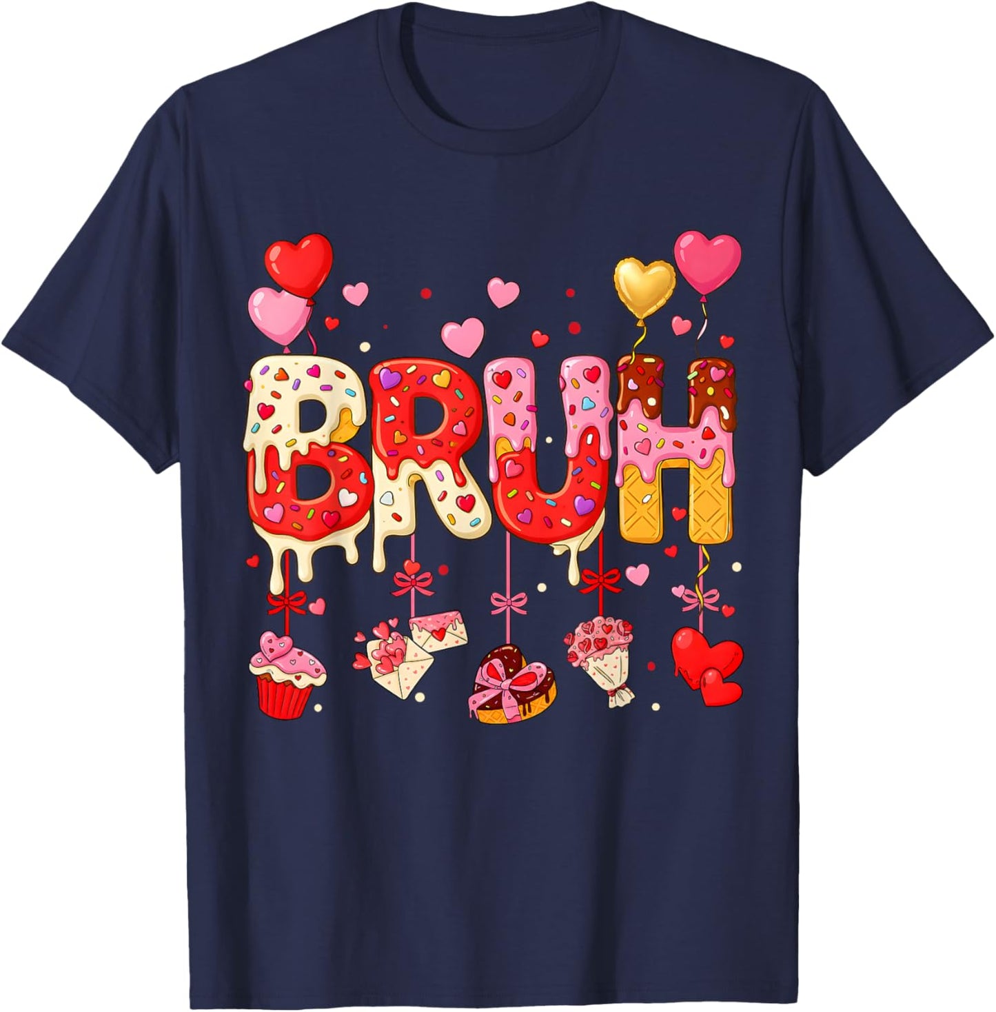 Boy Bruh Meme Valentines Day Drip Ice Cream Kids Hearts Girl T-Shirt - T-Shirt | Navy
