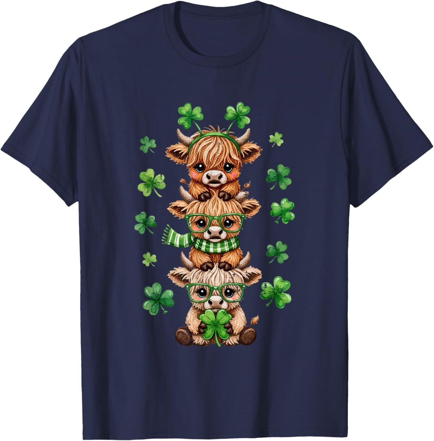 Funny St Patrick's Day Highland Cow Lucky Shamrock Irish T-Shirt - T-Shirt | Navy