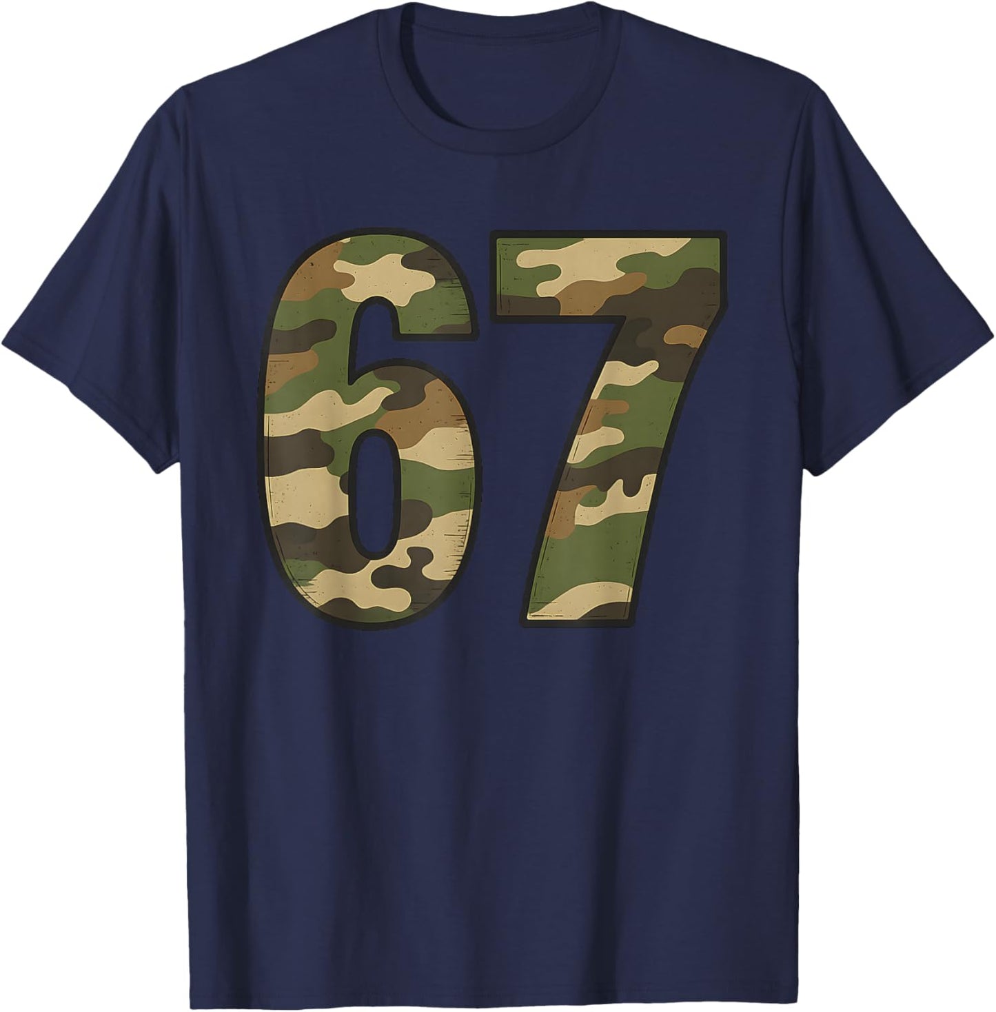 Fun 67 Six Seven Hunting Camo 6 7 Meme Gen Alpha Camouflage T-Shirt - T-Shirt | Navy