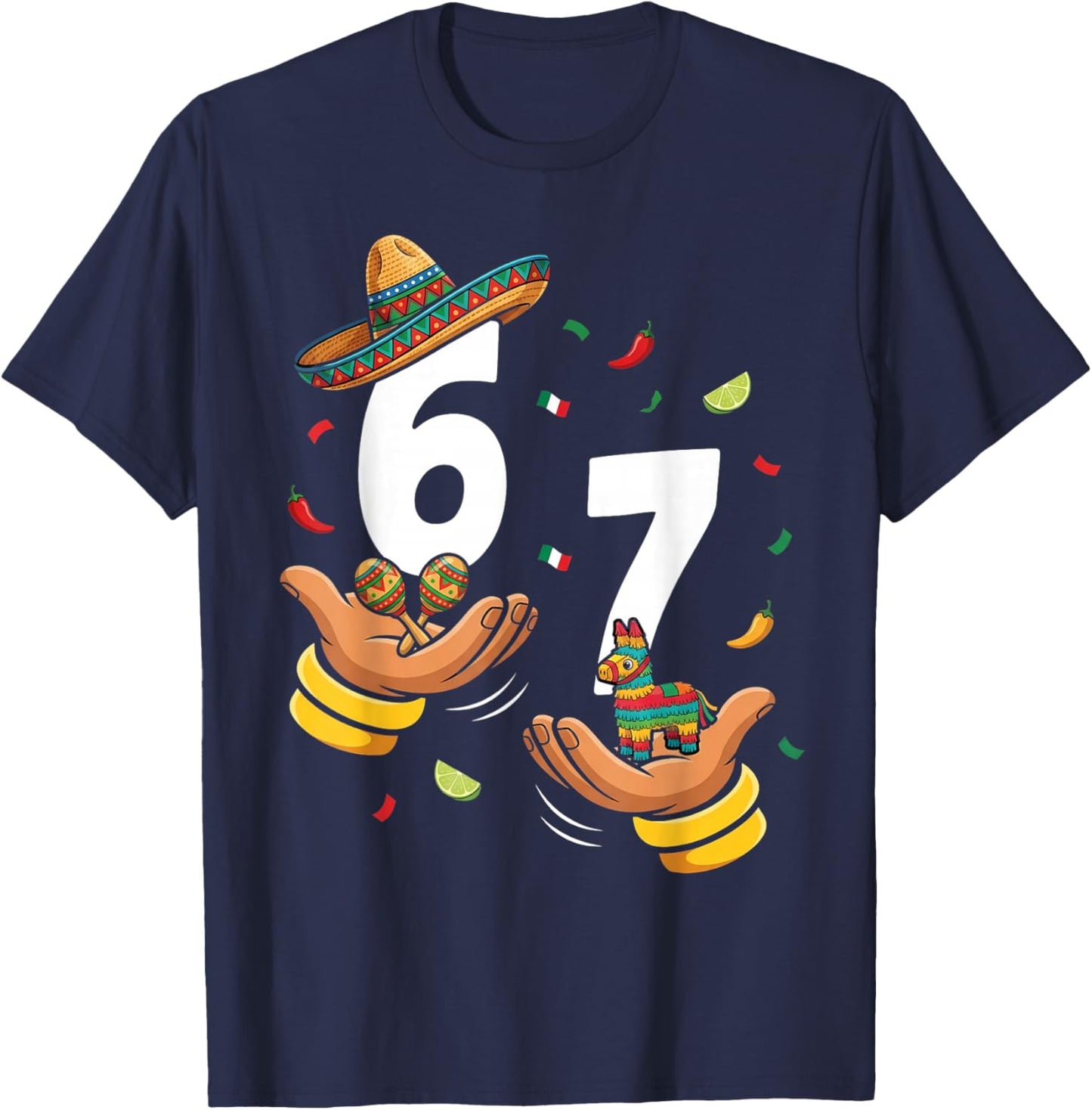 Six Seven 67 Cinco de Mayo 6 7 Sombrero Boys Kids 6-7 Meme T-Shirt - T-Shirt | Navy