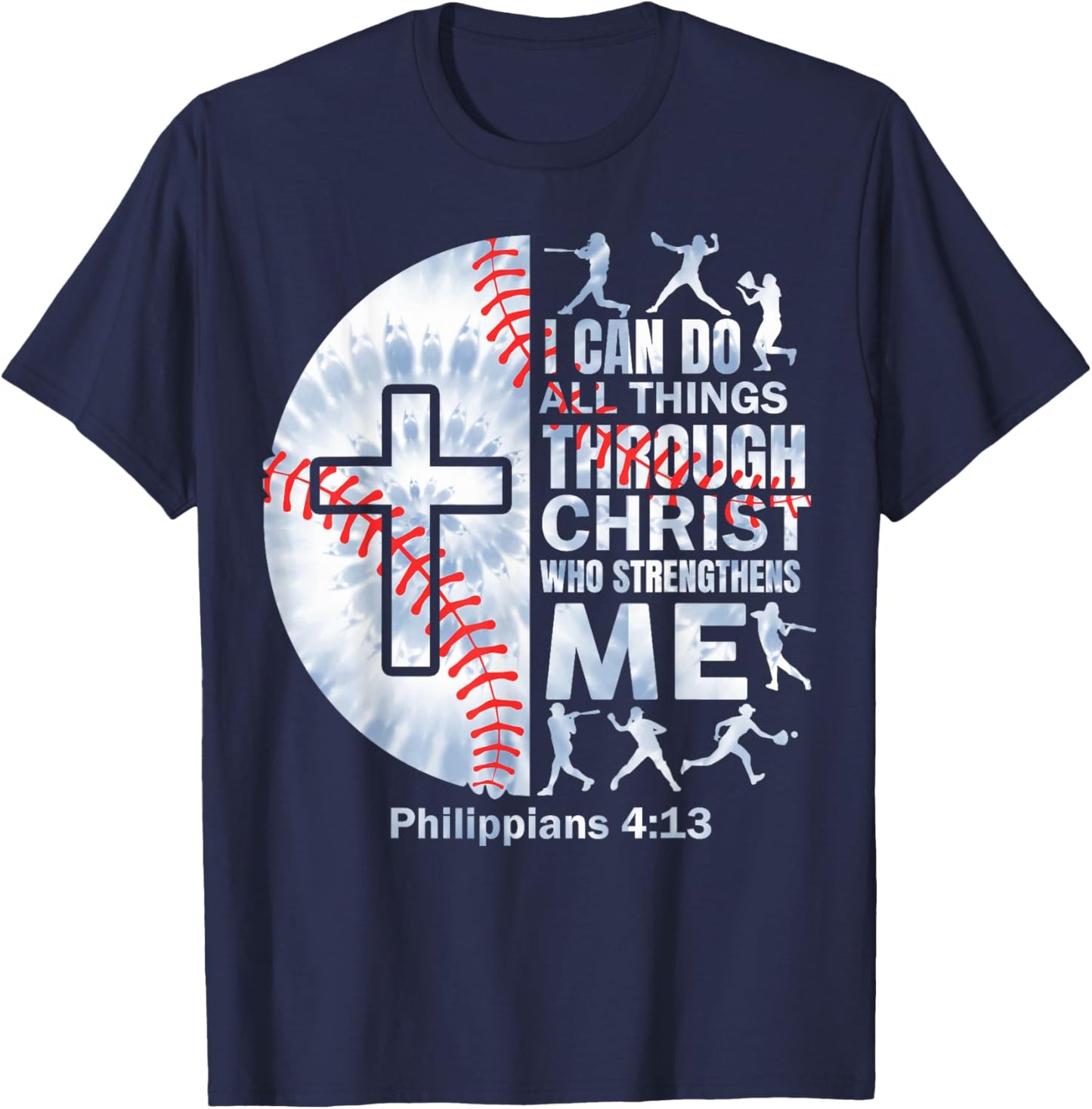 Christian Baseball Men Boy Player Team Religious Philippians T-Shirt - T-Shirt | Navy