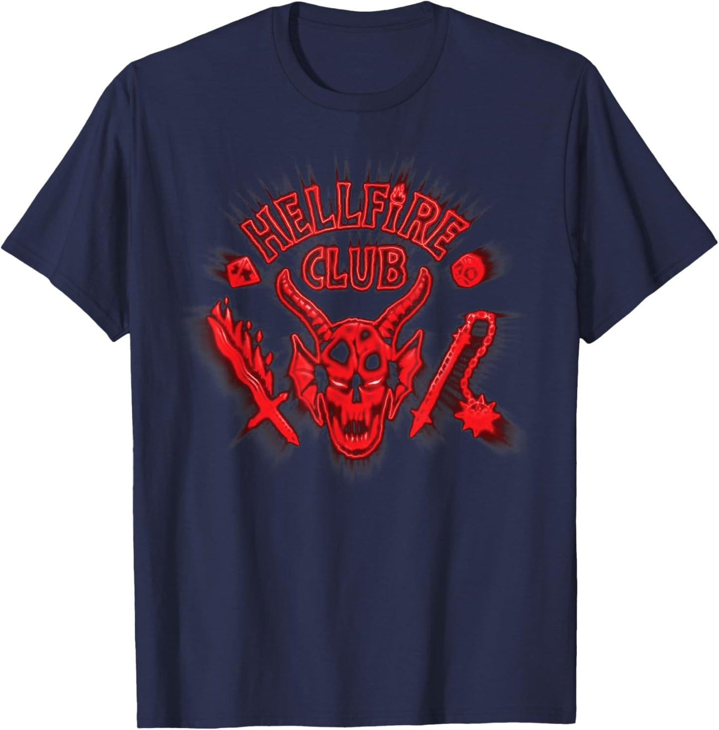 Stranger Things Season 5 Hellfire Club Retro Neon Red Logo T-Shirt - T-Shirt | Navy