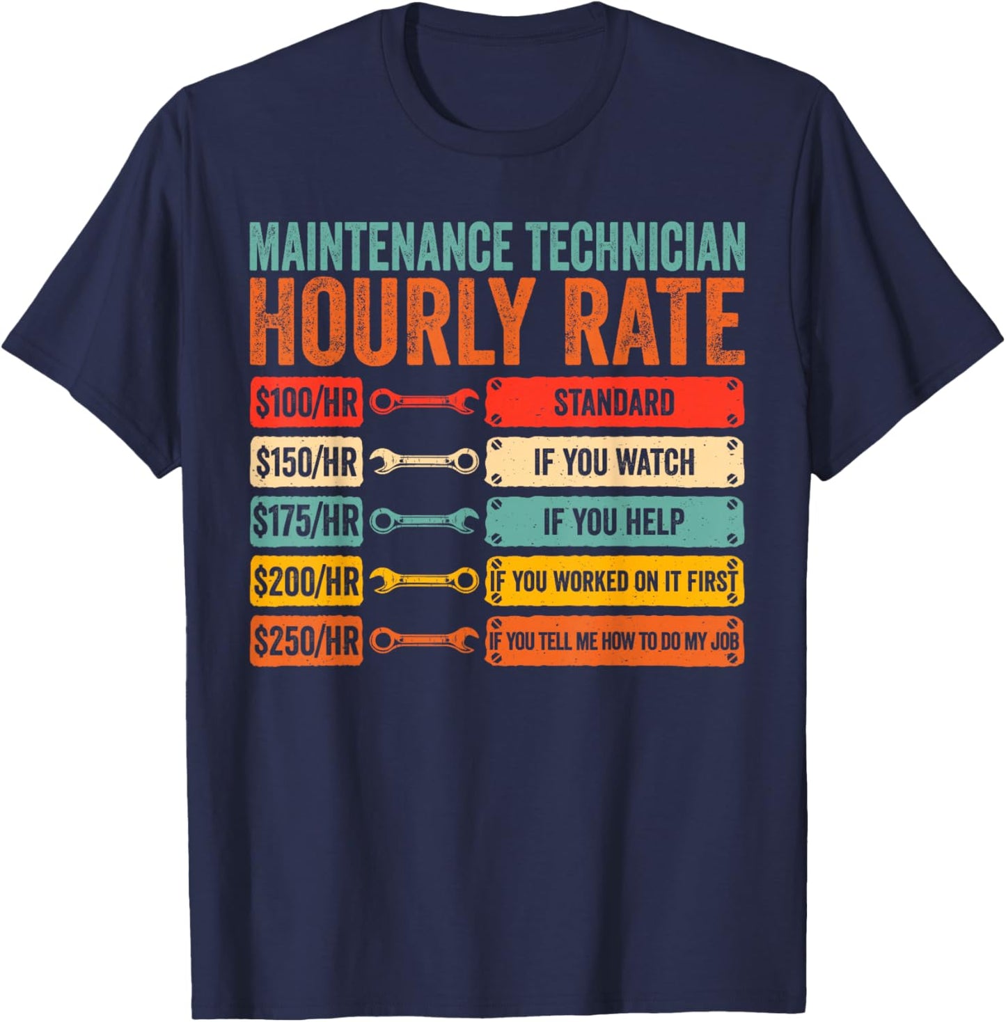 Maintenance Technician Hourly Rate Handyman Repair Worker T-Shirt - T-Shirt | Navy