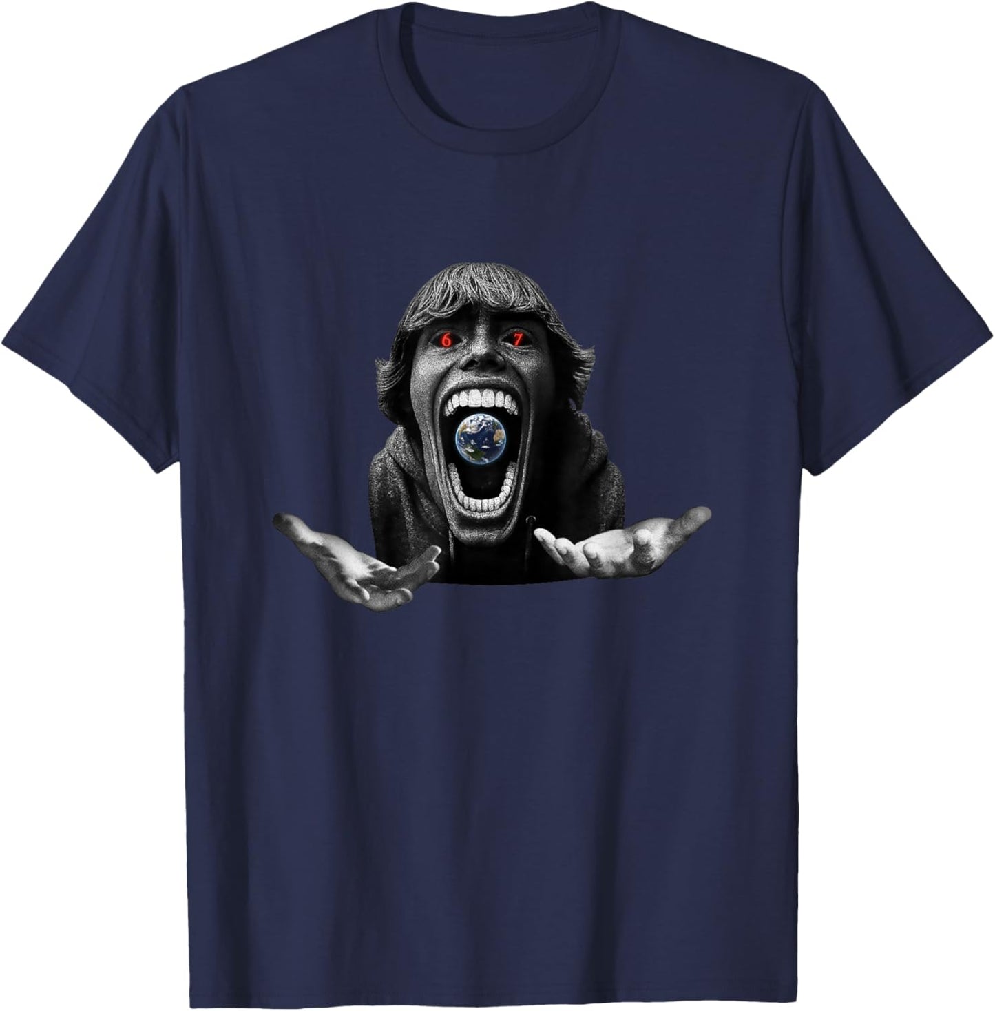 SCP-067 6-7 Kid Eating Earth Globe Analog Horror T-Shirt - T-Shirt | Navy