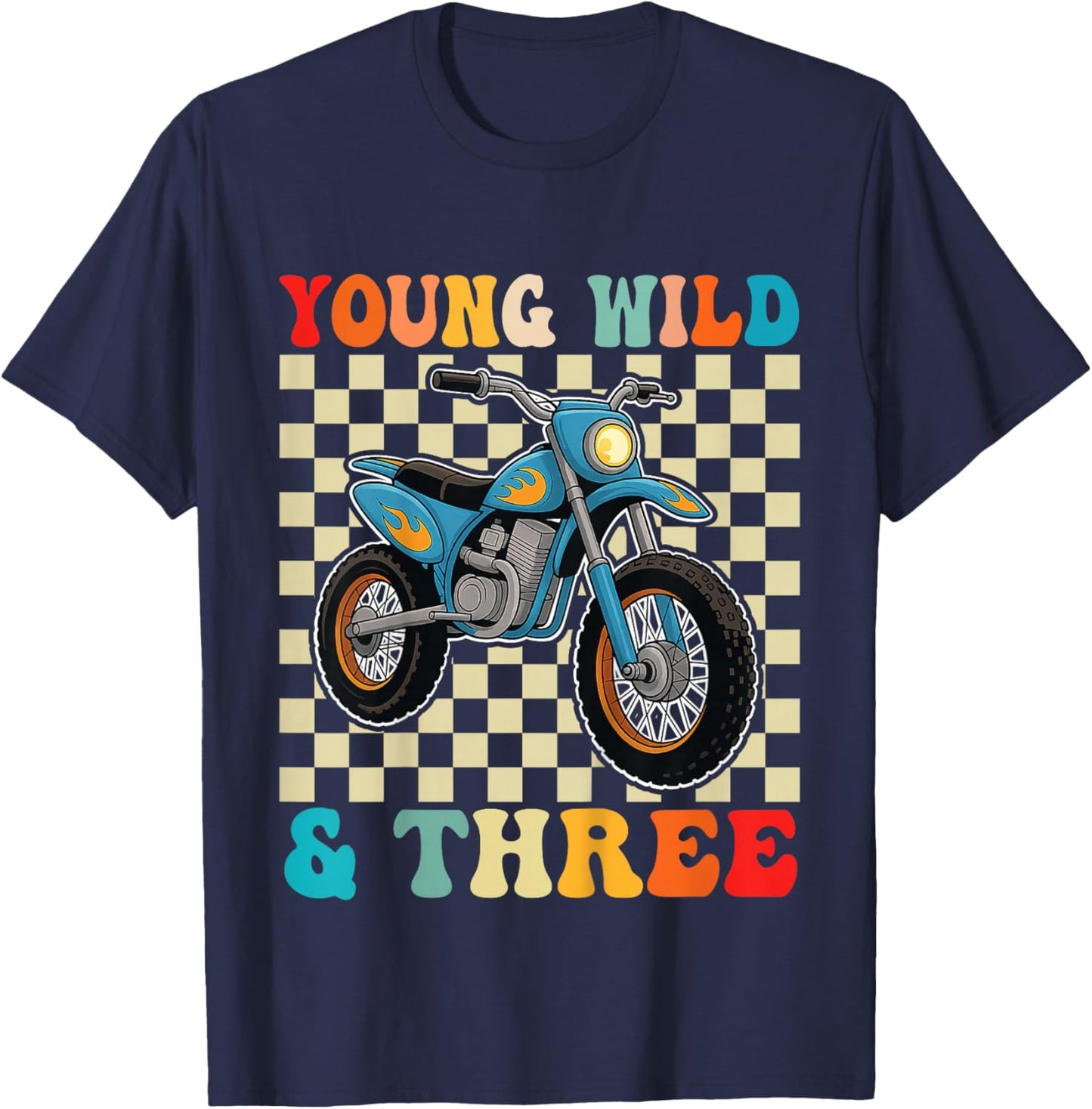 3rd Birthday Motocross Dirt Bike Young Wild and Three T-Shirt - T-Shirt | Navy