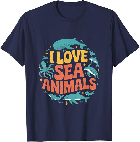 I Love Sea Animals Marine Life Enthusiast T-Shirt - T-Shirt | Navy