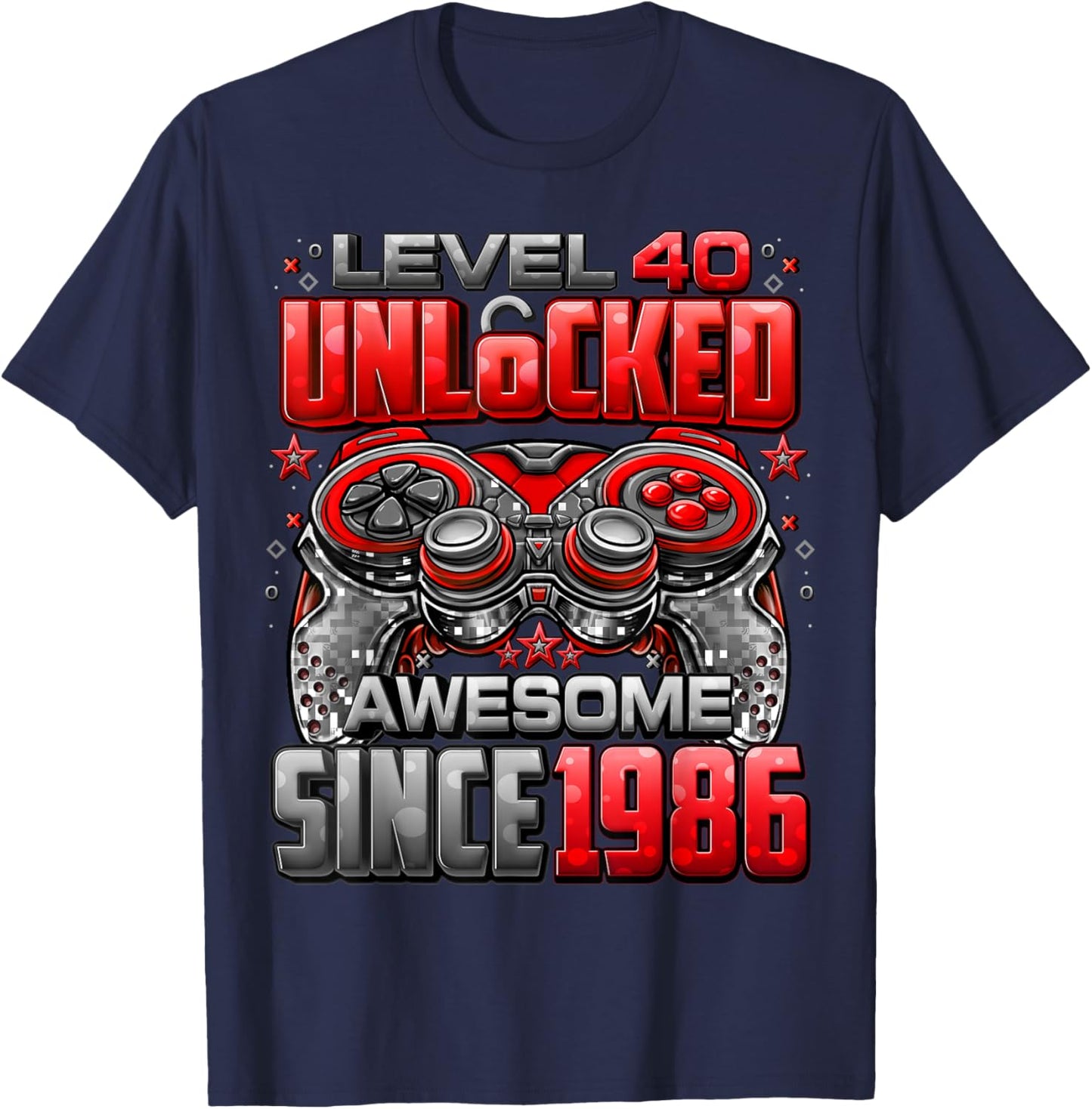 Level 40 Unlocked Awesome Since 1986 40th Birthday Gaming T-Shirt - T-Shirt | Navy