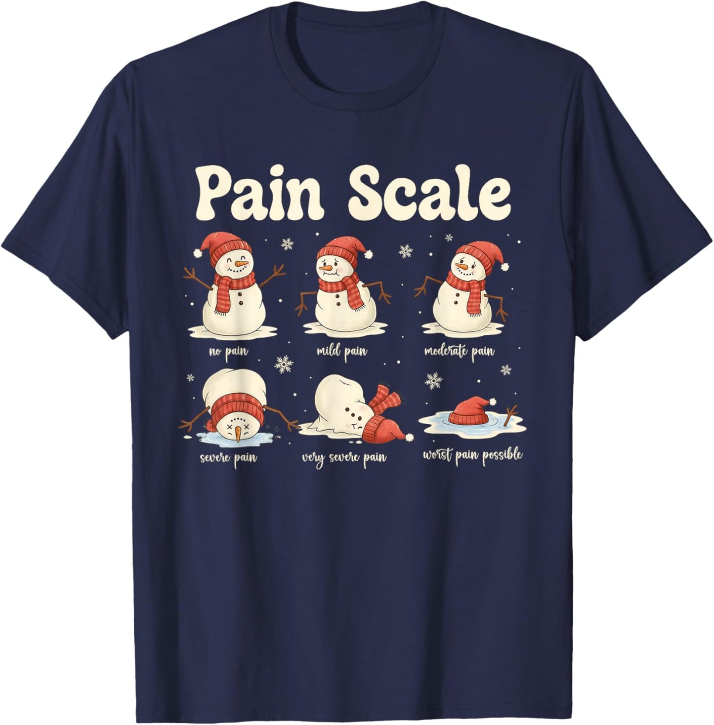 Pain Scale Snowman Funny Nurse Christmas ICU Nurse T-Shirt - T-Shirt | Navy