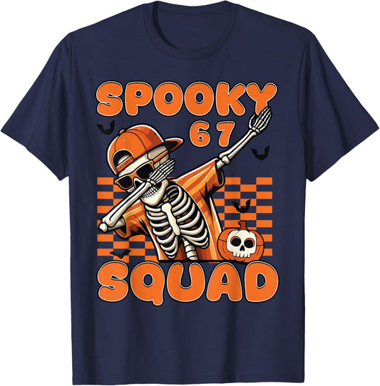 67 Halloween Meme 6 7 Numbers Six Seven Funny Kids Skeleton T-Shirt - T-Shirt | Navy